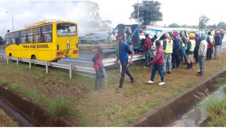 Traffic Jam on Thika Highway After School Bus and Matatu Collide