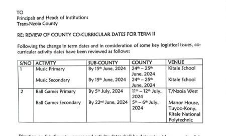 REPUBLIC OF KENYA MINISTRY OF EDUCATION ANNOUNCES REVIEW OF COUNTY CO-CURRICULAR DATES FOR TERM II
