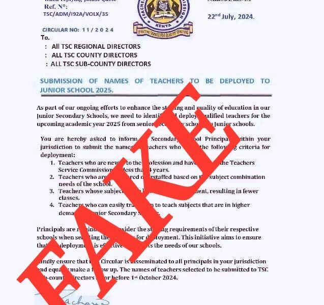 TSC Flags Fake Circular on Teacher Deployment for Junior Secondary Schools in 2025