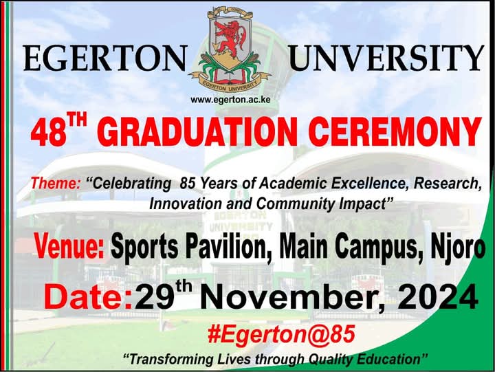 Egerton University Set for 48th Graduation This Friday!